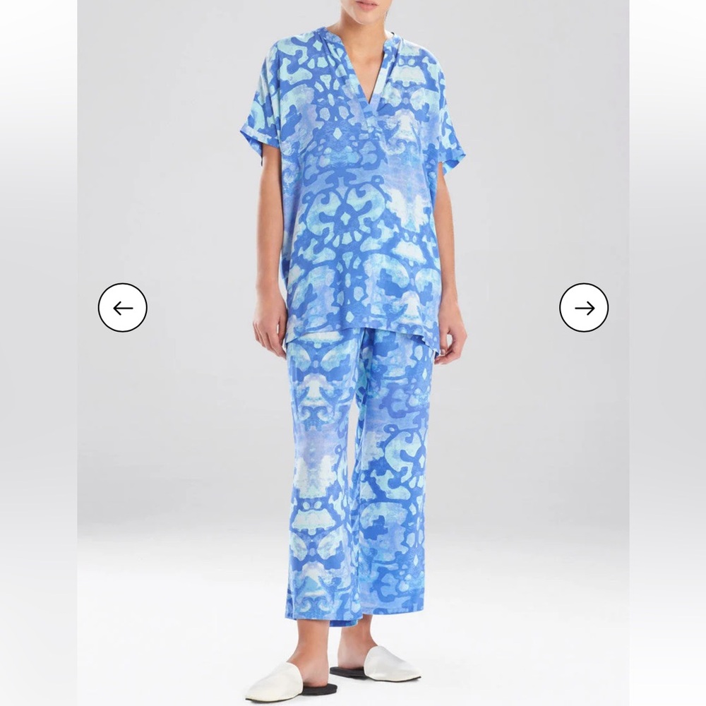 Natori Oasis Challis Pajama Set Women’s Size Small Blue Aqua‎ Lounge Sleepwear